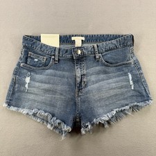 H M Shorts Womens 6 Blue Denim Hot Pants Low Waist 2" Frayed Cut Off Hem NWT