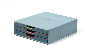 Varicolor 3 Drawer Unit - Gray Desktop Drawer Set with 3 Color Coded 3-Drawer