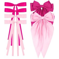 Pink Hot Hair Bows for Women Girls Long Tail Hair Clips Hair Accessories