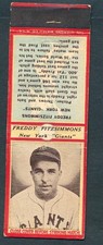 Vintage Baseball Matchbook 1936 Diamond U4: FREDDY FITZSIMMONS New York Giants