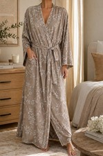 Valentino Intimo Satin Floral Robe Duster Dress Beige Size P S-M Lounge Luxury
