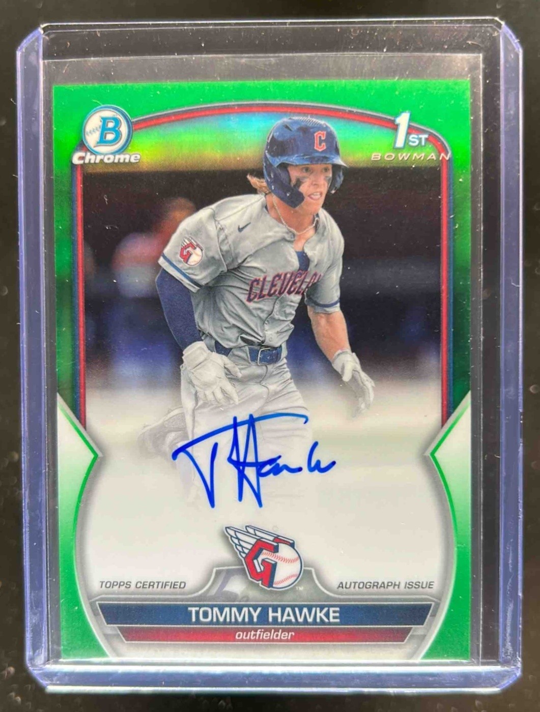 2023 Bowman Draft Tommy Hawke Chrome Auto Green Refractor 1st #38/99
