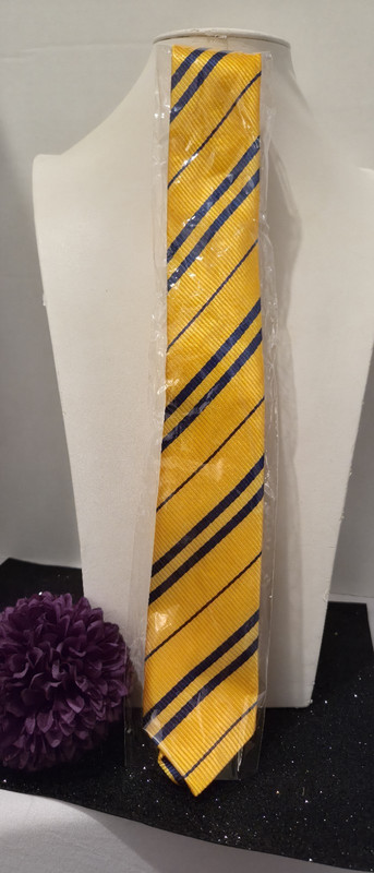 Mens Yellow & Blue Striped Pointed Neck Tie Diagonal Stripe Pattern