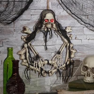 16.5'' Lightup Skeleton Halloween Wreath - A344