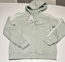 Women s Adidas ESSENTIALS 3-STRIPES FULL-ZIP FLEECE HOODIE mint green size small