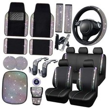 Bling Diamond Car Accessories Set for Women, Leather 23 PCS Multicolor Diamond