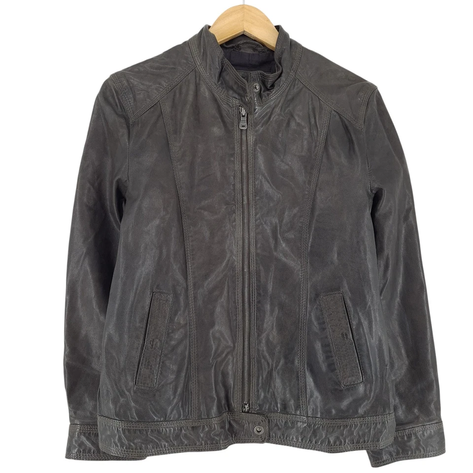 Milestone Vintage Bikerjacke Damen Leder Grau Ml7 Größe 40 - Bild 1 von 4