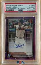 2024 BOWMAN DRAFT JAMES TIBBS III CHROME PURPLE REFRACTOR AUTO #195/250 PSA 10
