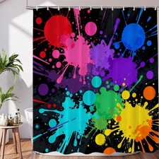 Abstract Color Dark Decor Shower Curtain Set,Colorful Paint Splatters Art Mod...