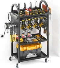 Large Power Tool Organizer Cart with Charging Station, Rolling Utility Cart with