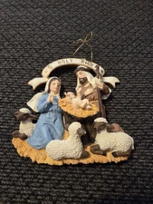 Christmas Nativity Scene Ornament O Holy Night Jesus Mary Joseph Sheep Manger