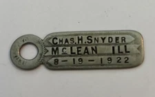 Antique Chas.H.Snyder McLean ILL  8-19 2022 Keychain Fob Name Plate?