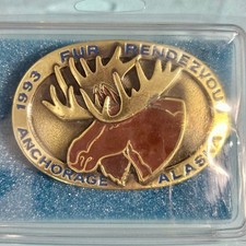 1993 Fur Rendezvous Anchorage Alaska MOOSE logo Belt Buckle New in Package