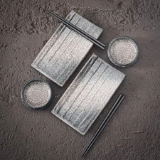 Uaral 6 Pieces Sushi Plate,Japanese Ceramic Sushi Tray Set for Two,Sashimi Se...