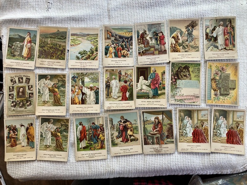 21 Antique 1894-1902 Sunday School Story Cards OT/NT