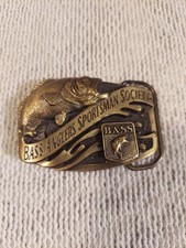 Vintage 1980 s Bass Anglers Sportsman Society Brass Belt Buckle Fishing