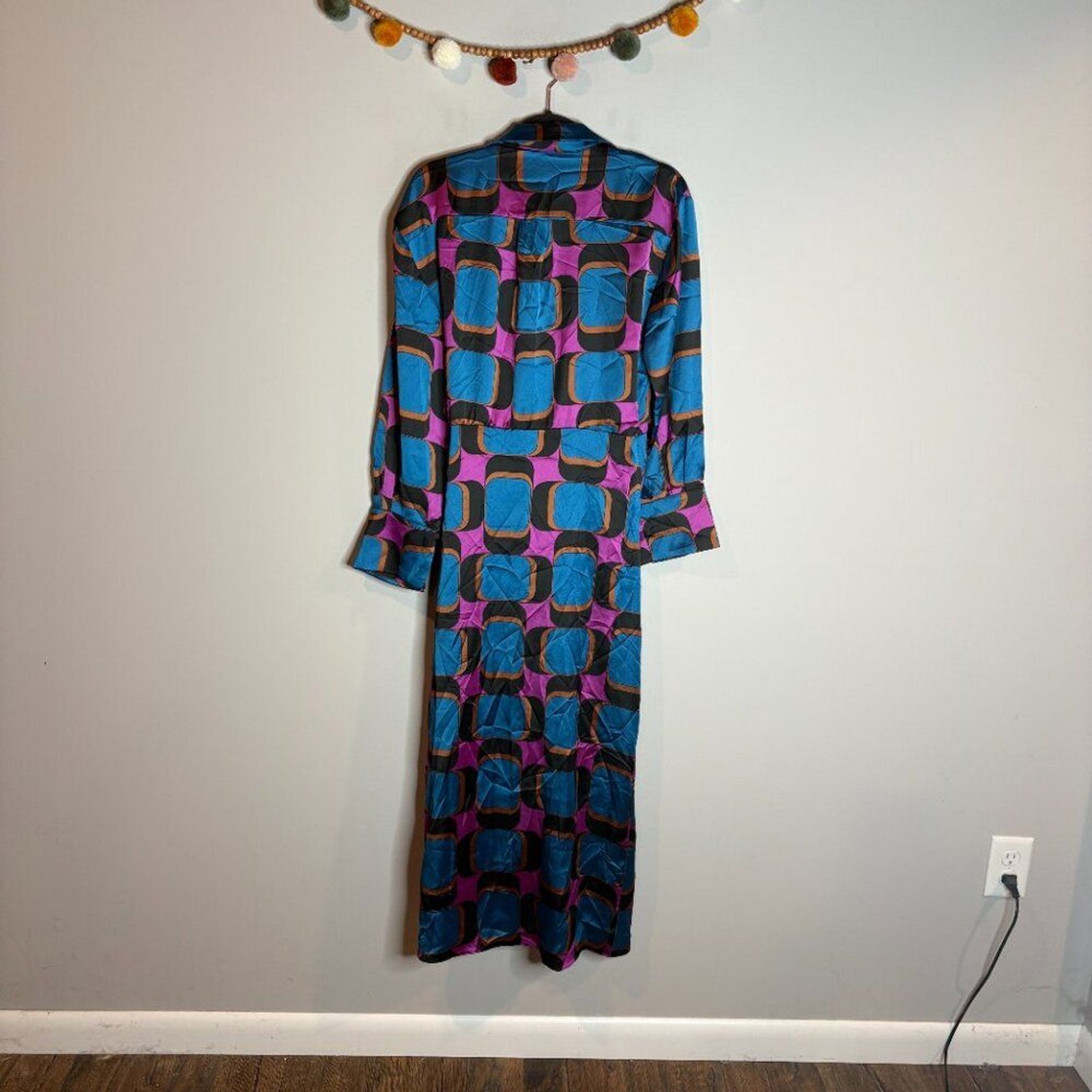 Zara Printed Wrap Dress Collared Geometric Multicolor image 6
