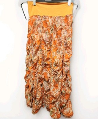 Baba Skirt Womens Medium Orange Floral Vtg Y2K Tiered Lined Maxi Boho Peasant