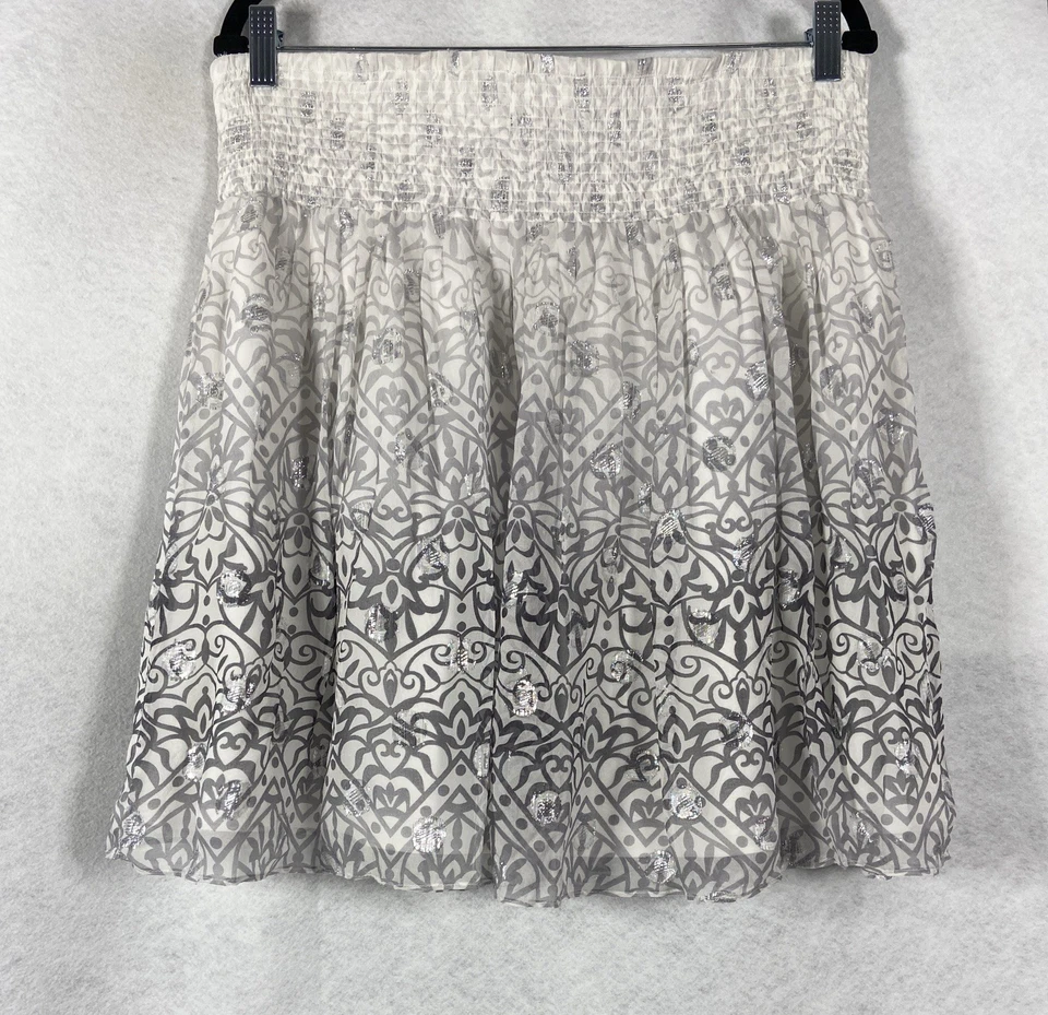 Falda Casa Blanca Mercado Negro Grande Blanca Gris Calada Seda Brillo Floral Foto 4 de 4