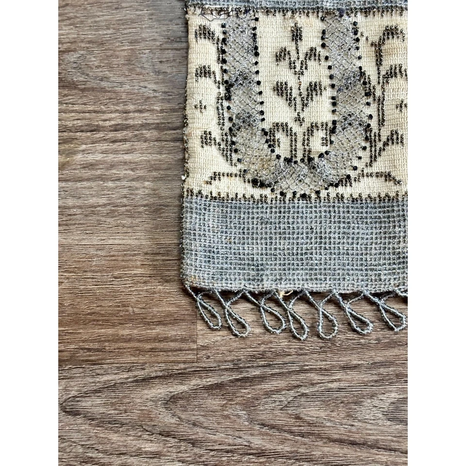 Antique 1920s Micro Beaded Grey & Beige Purse Hand Bag Drawstring Flapper AS IS - Image 2 of 4