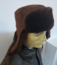 Premium REAL SHEEPSKIN Ushanka trapper FUR  / SUEDE Leather hat size: M 56cm