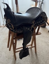 12" Black Western Saddle Pony Kids or Small Adult Narrow w/ Tooling Needs Repair