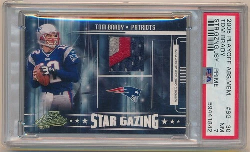 TOM BRADY 2005 ABSOLUTE MEMORABILIA STAR GAZING 3 COLOR PRIME PATCH #/150 PSA 7