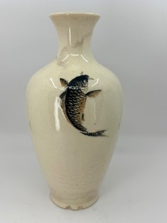 Antique Japanese KOI & WAVES Vase 9" Tall