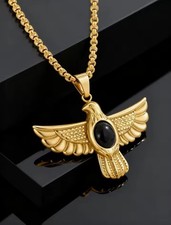 Collier femme / Homme Aigle Horus pendentif bijoux chaîne or Pierre Noir Cadeau