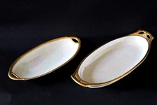 Vintage Iridescent Porcelain Oval Relish / Platter Set – Gold Trim – Japan