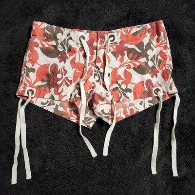 Rue21 Floral Board Shorts Womens 0/1 Coral Brown Tropical Drawstring Y2K Beach