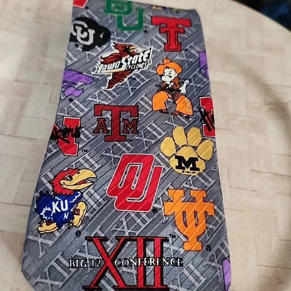 Big 12 Conference Neck Tie Merge Left 100% Silk College Football NCAA VTG 90s - Image 2 of 3
