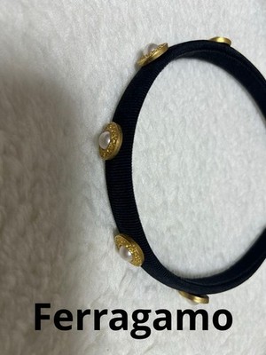 Ferragamo Hairband Pearl Gold Black Authentic Genuine Luxury Accessory
