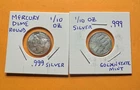 .999 Fine Silver 1/10th Oz. Silver Round Bullion BU (LOT of 2) SEE PICS !