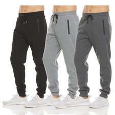 Mens 3 Pack Fleece Active Athletic Workout Jogger Sweatpants for Men with Zip...