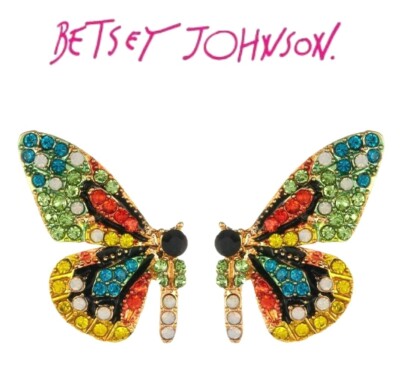 US Seller Betsey Johnson Multicolor Crystal Butterfly Stud Fashion Earrings