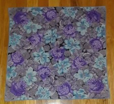 Mario Valentino Blue Purple Floral 100 Cotton Square Scarf 19"