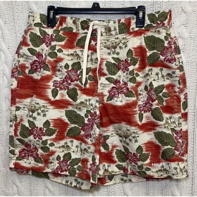 Tommy HilfigerHawaiian Floral Swim Trunks Beach Shorts Palm Trees Red White S