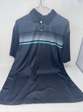 Ben Hogan Performance Golf Polo Shirt Mens Medium Black Blue Stripe Short Sleeve