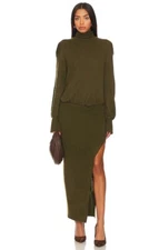SER.O.YA NWT Diana Dress Long Sleeve Ruched Turtleneck with Slit Size M Green