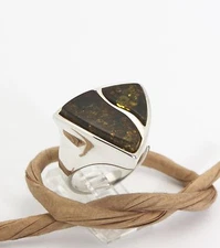 BALTIC AMBER GREEN set in  925 Sterling Silver Ring Size 7.5 FREE FAST SHIPPING 