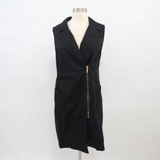 Michael Kors Vest Wrap Dress L Large Black Cotton Gold Zipper Detail Sleeveless