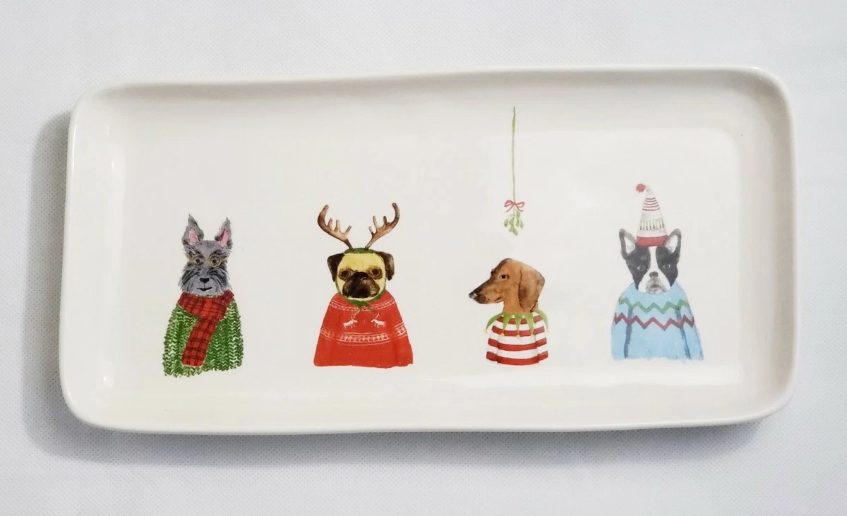 Rae Dunn Artisan Collection Magenta Christmas Sweater Dogs Serving Tray  Platter | eBay