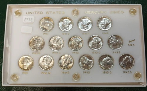 15 Coin Lot of UNC Mercury Dimes (41-45 PDS) in Capital Holder