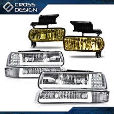 Clear/Chrome LED Tube DRL Headlight & Fog Light Fit For 99-06 Silverado/Suburban