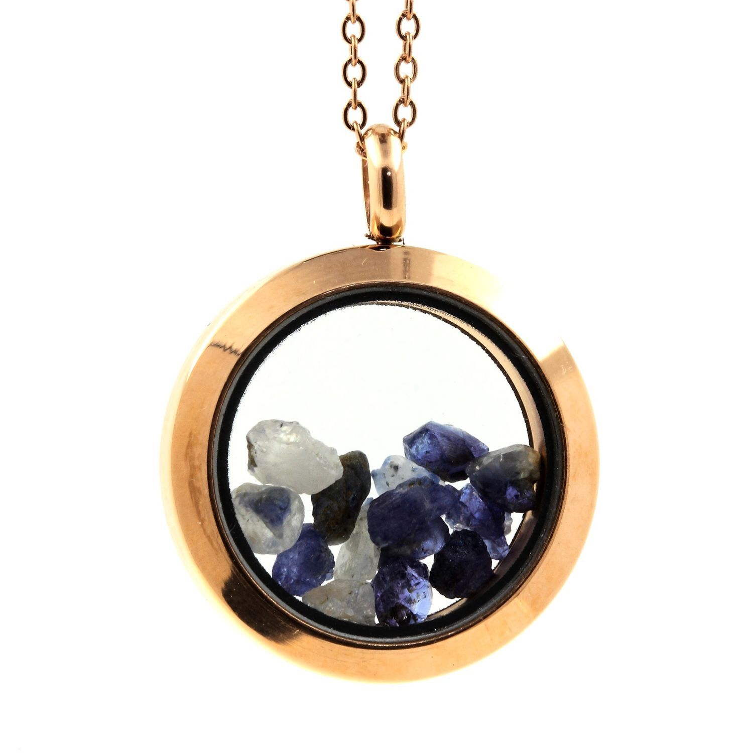 Collier Benitoite brut et rare, médaillon d'exception en finition or rose de haute joaillerie