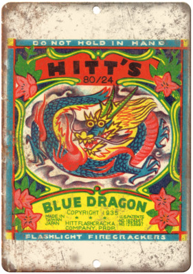 Hitt's Blue Drangon Firework Package Art 12'' x 9'' Reproduction Metal Sign ZD78