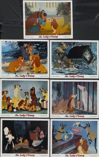 LADY AND TRAMP 1969 ORIGINAL REISSUE DISNEY LC SET OF 8-11X14" IN ENVELOPE, MINT - Picture 2 of 3