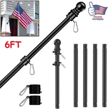 For House Porch 6FT Flag Pole Kit Heavy Duty + Bracket With 2Rotating Rings New