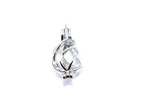 Silver Oval Basket Pearl Cage Charm Pendant Necklace - Crystal Bead Locket - Picture 25 of 29